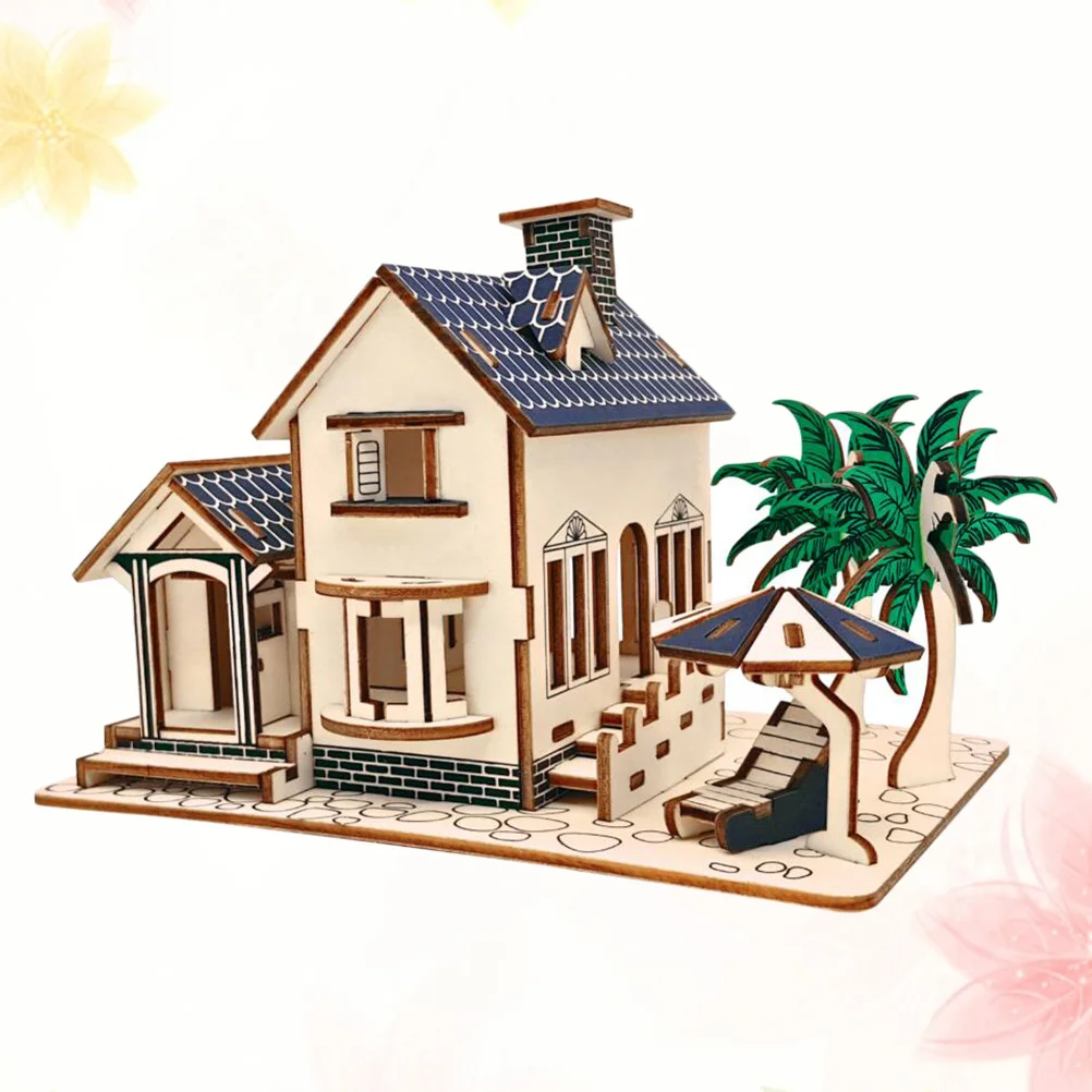 Puzzle en bois 3D en forme de maison de plage, kit de construction éducatif pour enfants, décoration de chambre, activité de développement, cadeau pour enfants