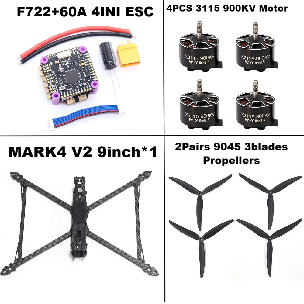 Rctosky MARK4 V2 8/9/10inch F722 Flight Control 45/60A 4INI ESC rack drone FPV carbon fiber PV Racing Drone Quadcopter Freestyle