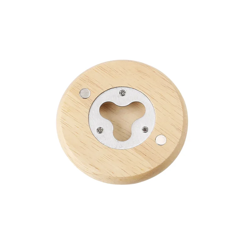 7cm Round Oak Wood Beer Bottle Opener with Magnetic Fridge Magnet, Personalised Logo for Promotion Wedding Gift view 5