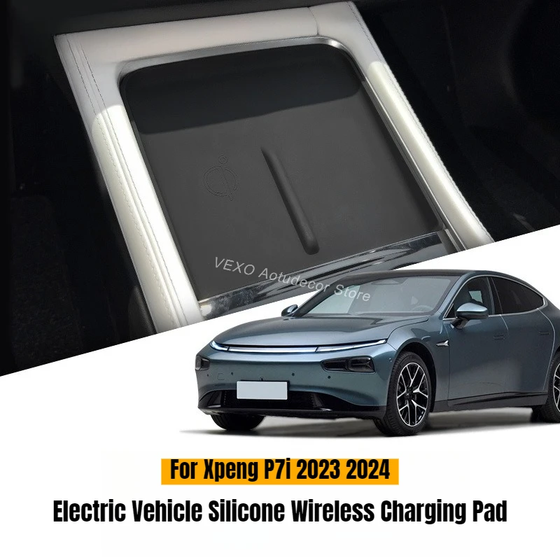 

Для Xpeng P7i 2023-2024: Беспроводная зарядная панель для электромобиля, силиконовый защитный коврик-держатель для телефона на центральную консоль автомобиля, противоскользящий