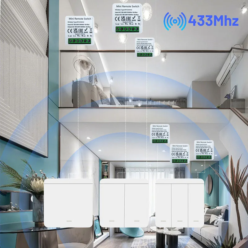 Wireless Smart Switch 433 MHz Relaismodul 16 A 1/2/3 Gang Wandpaneel und Mini-Rundknopf-Wandpaneelschalter für Heim-LED-Lampe
