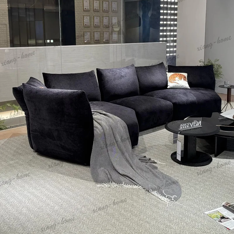 Navy Chenille Curved Modular Sofa Pillow Backrest Deep Seat Floor Style With Accent Pillows For Living Room Villa Bedroom Home