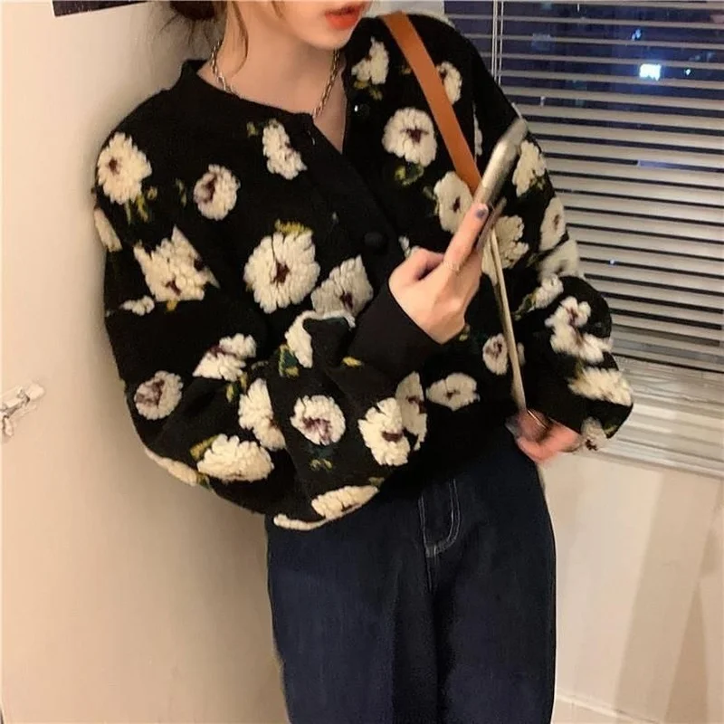 orean Sweet Three-dimensional Flowers Design Crop Coats O-neck Single Breasted Vintage Jackets 2022 Spring Autumn Chic Outwears