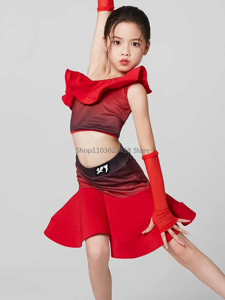 Samba Ballroom Latin Dance Costume Girls Kids Cha Cha Rumba Dance Dress Skirt Tango Dance Clothes Competition Dresses Child