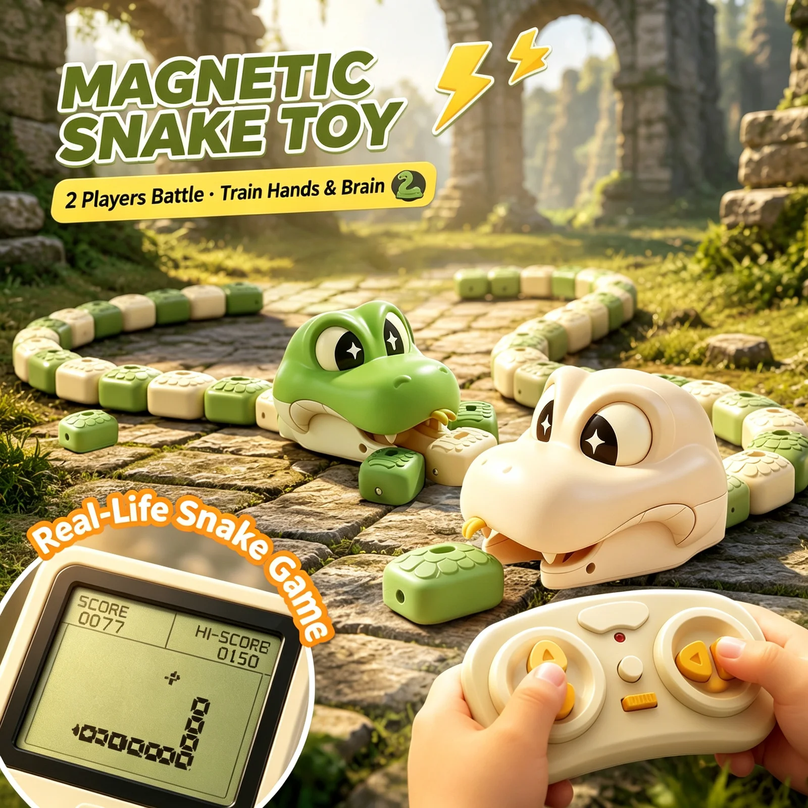 Remote Control Magnetic Eating Snake Toy, Two-player Battle RC Car Parent-child Interactive Kids Game Toy