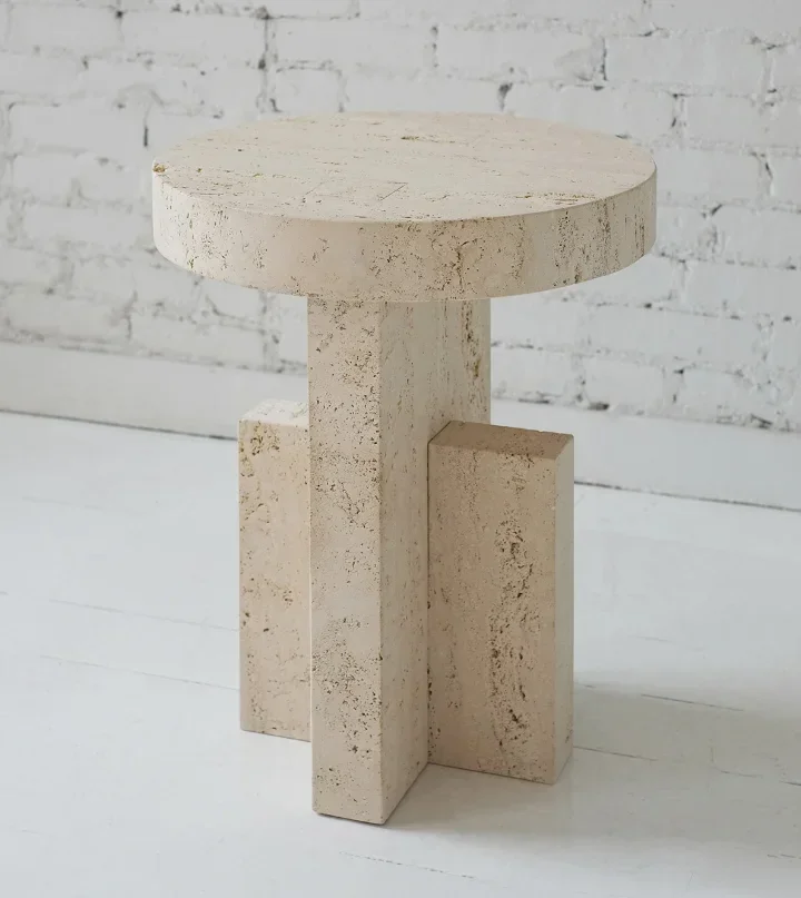 A Natural travertine edge few Nordic modern simple sofa side table model room balcony living room retro