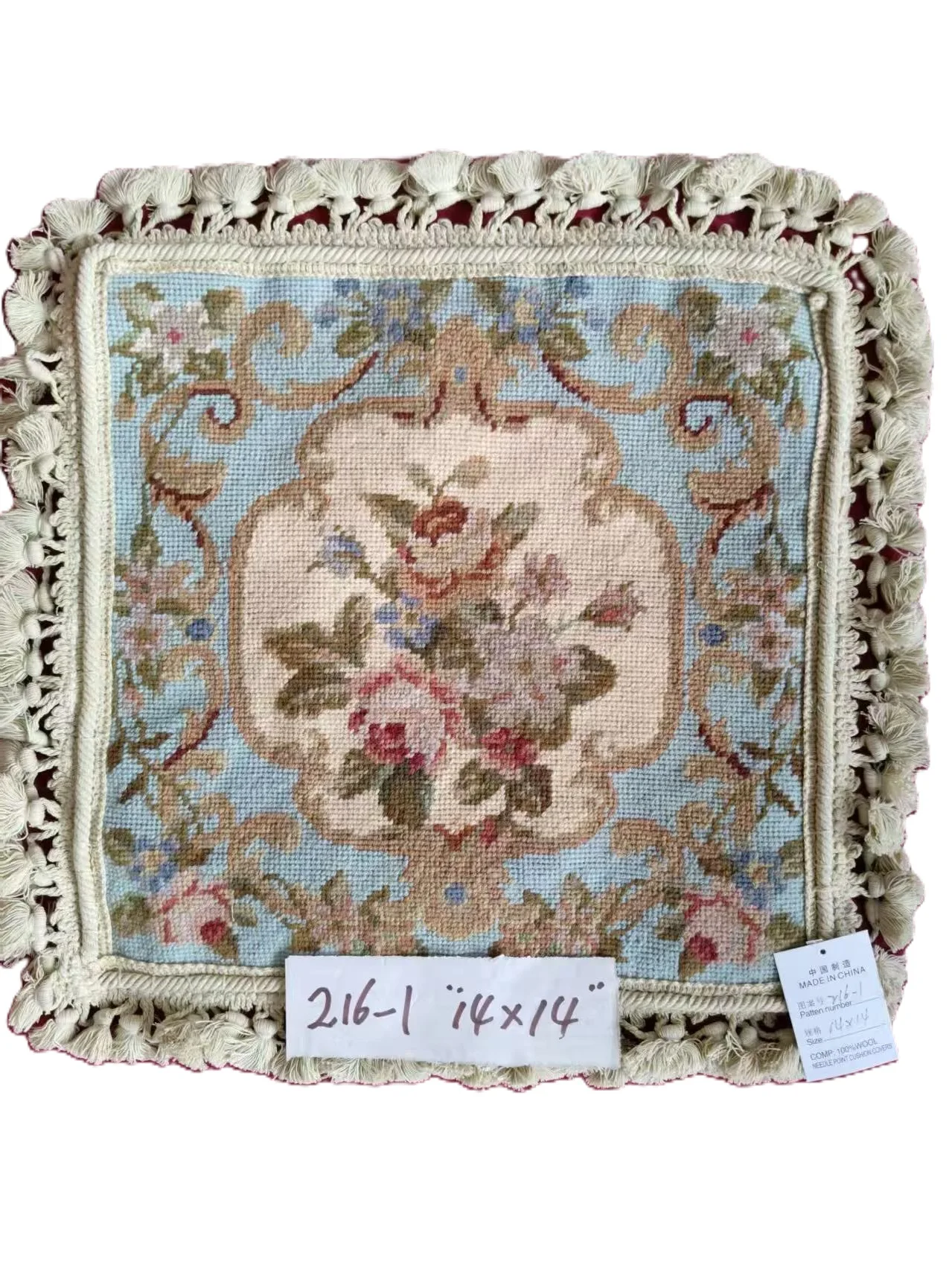 

10K 14"X14" Needlepoint pillow handmade cushion cover with floral designs 100% wool no insertion