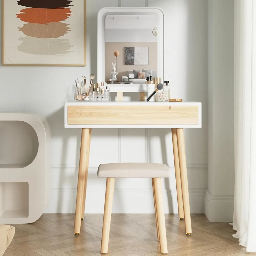 Makeup Vanity Desk with Lights,Small Vanity with Adjustable Brightness Mirror for Samll Spaces,Vanity Desk with Drawers