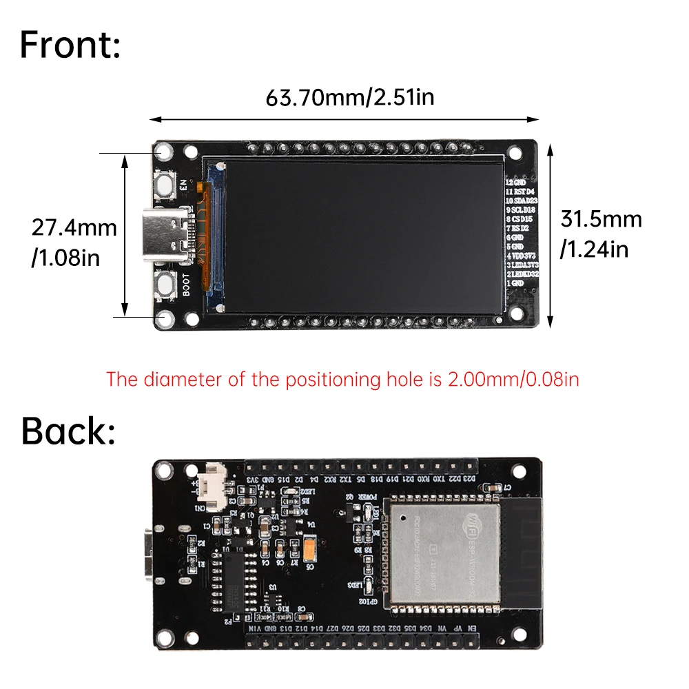 ESP32 1.9-Inch LCD screen ESP32 WIFI Bluetooth Development Board on Board ESP32-WROOM-32 Module Type-C for WiFi Mini Camera