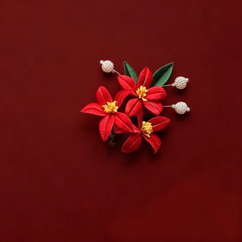 Flores entrelazadas chinas hechas a mano de lujo, pinza para el pelo de flores entrelazadas florales únicas