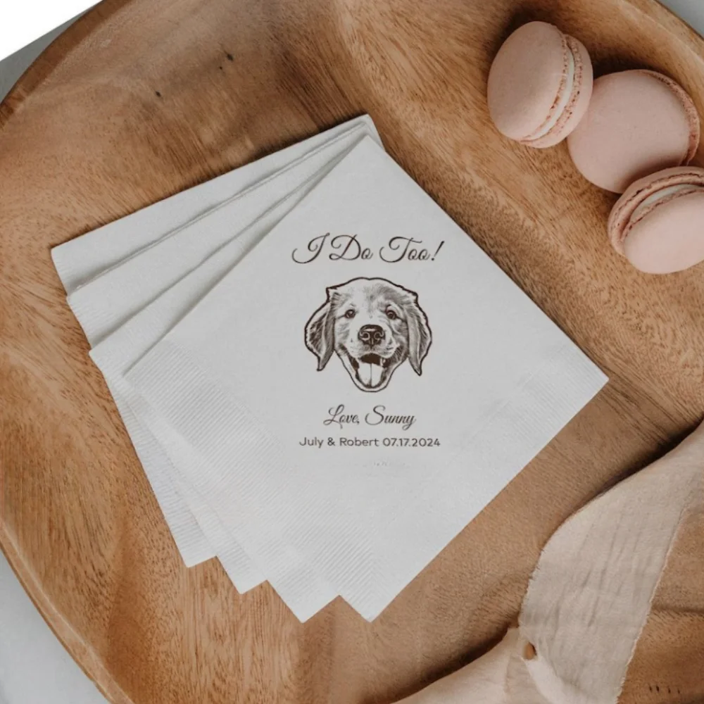 50Pcs Custom Pet Cocktail Napkins, Dog Wedding Napkins, Custom cat Cocktail Napkins, Customized Pet Napkins, Custom Pet Portrait