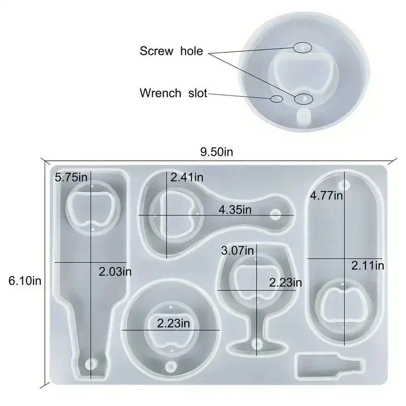 1/2Set Bottle Opener Resin Mold Beer Opener Silicone Molds with Stainless Steel Resin Accessories for DIY Keychain Beer Spanner
