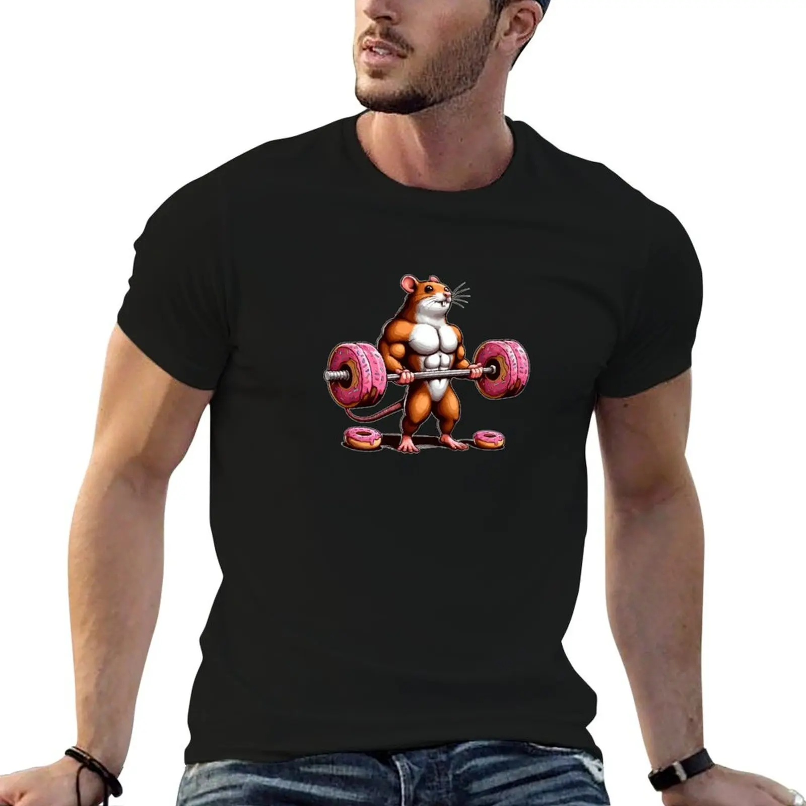 Donut Workout: Cute Gym Training Rat With Muscle T-Shirt shirts graphic plain vintage cute clothes t shirts men