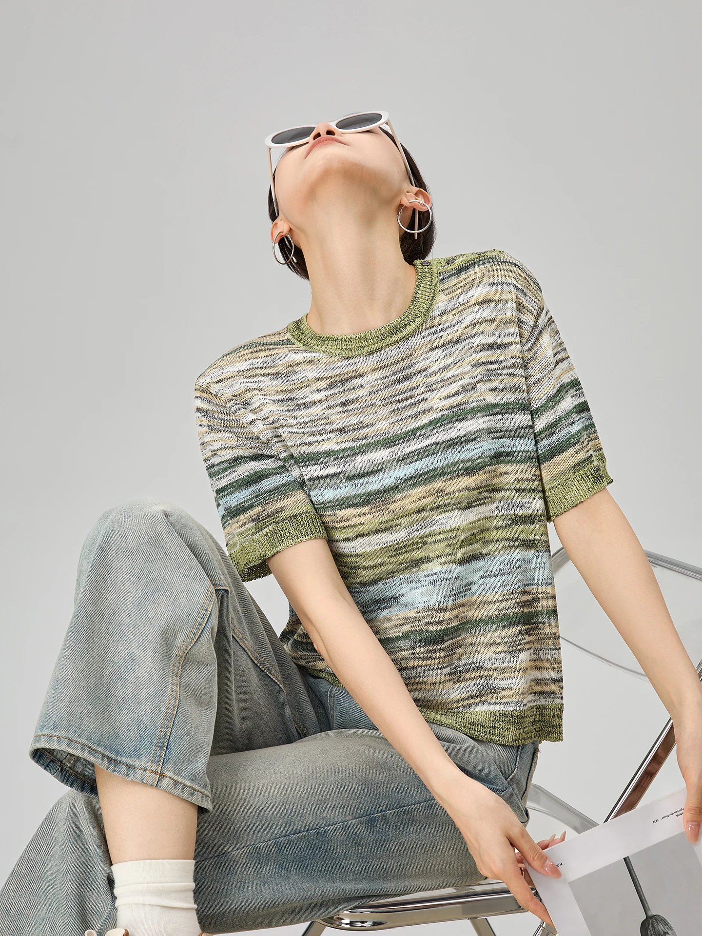 

Уникальная трикотажная футболка в полоску adient ort Sve, женский модный летний топ, не сочетается с другими корейскими сле...