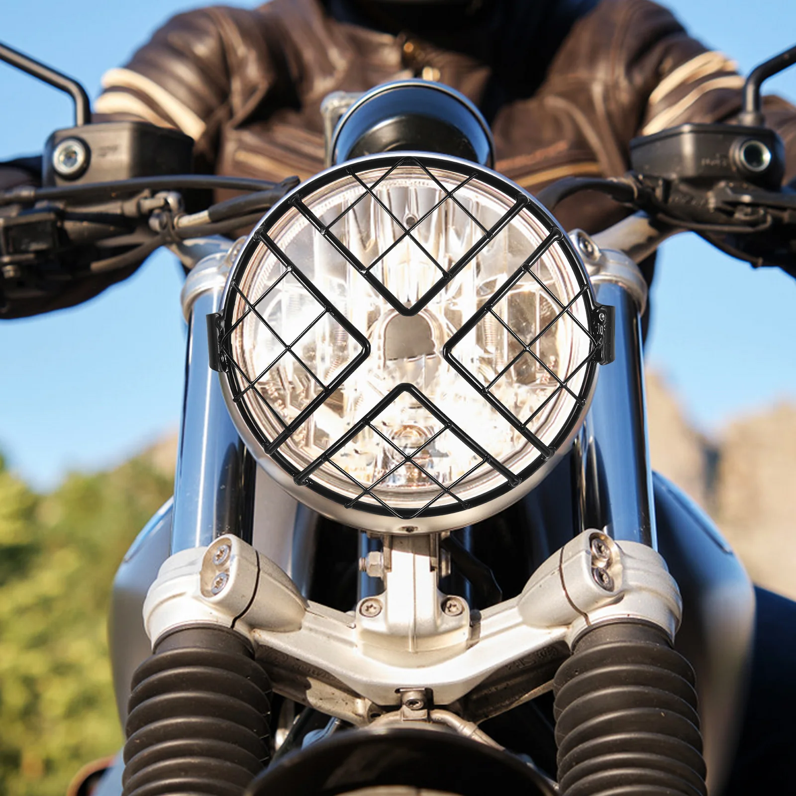 

Motorcycle Grill Protector Shield Hood Screen Grille Headlight Guard Cover For Motorcycle Headlight Round Guard Cover Exterior