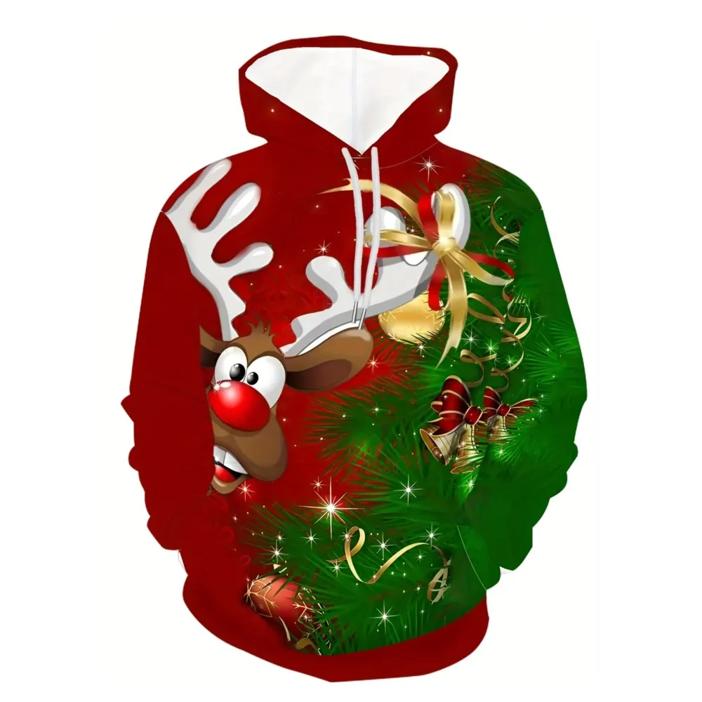 2026 الرجال مقنعين هوديس ثلاثية الأبعاد يطبع عيد الميلاد سانتا كلوز البلوز الرباط كم طويل الشارع الشهير عيد الميلاد الجدة الملابس #5