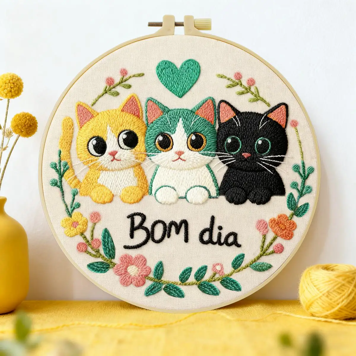 1 Stück 20X20CM/15X15CM 7,87/6,3 Zoll Tier - Katzen Stickerei Starter-Kit DIY-Kit DIY-Stickerei-Set Handarbeiten Malerei – Detail 1