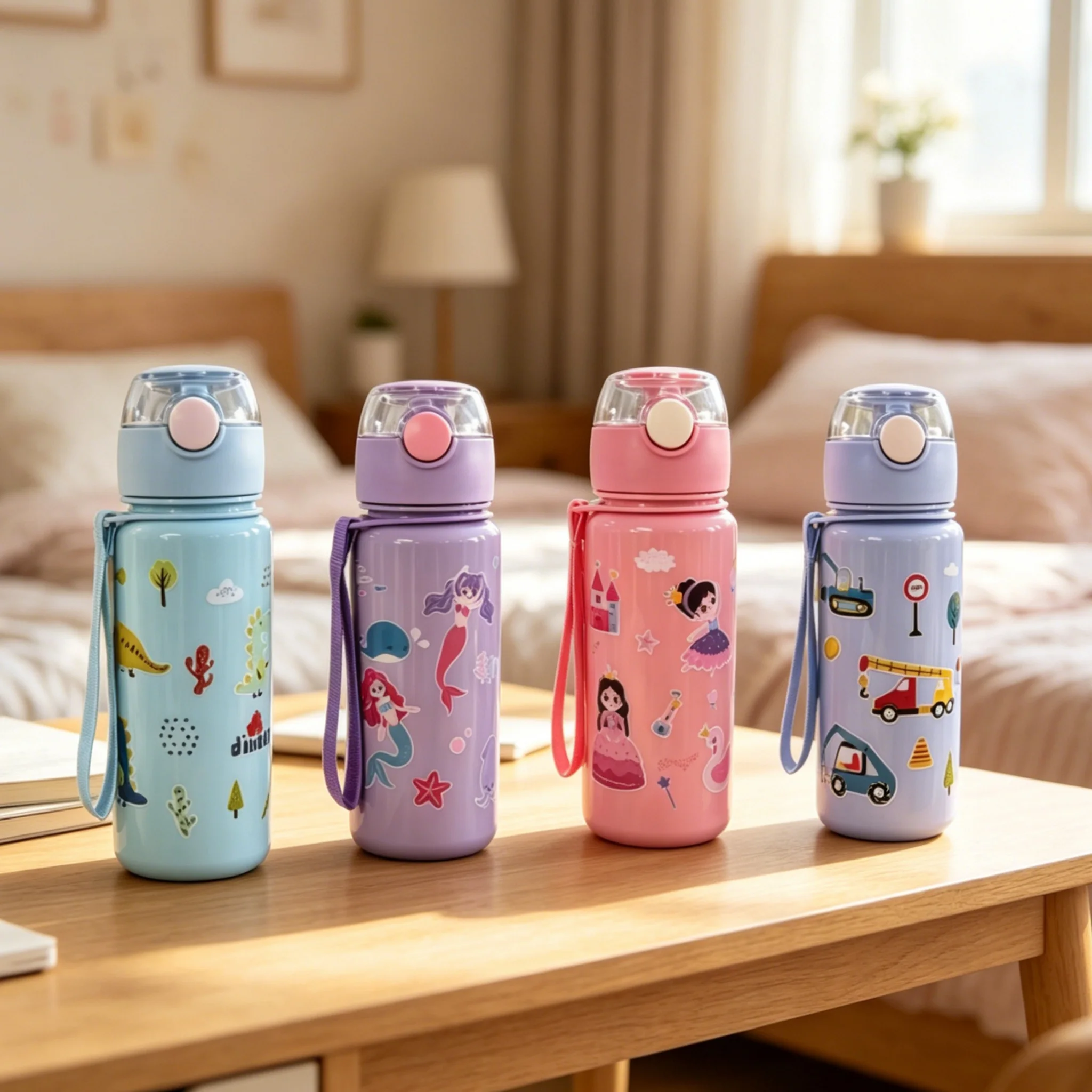 Nouvelle gourde en plastique personnalisée avec motifs de sirènes de dessins animés mignons, bouteille d'eau compacte et exquise de 500 ml avec paille, aspect attrayant