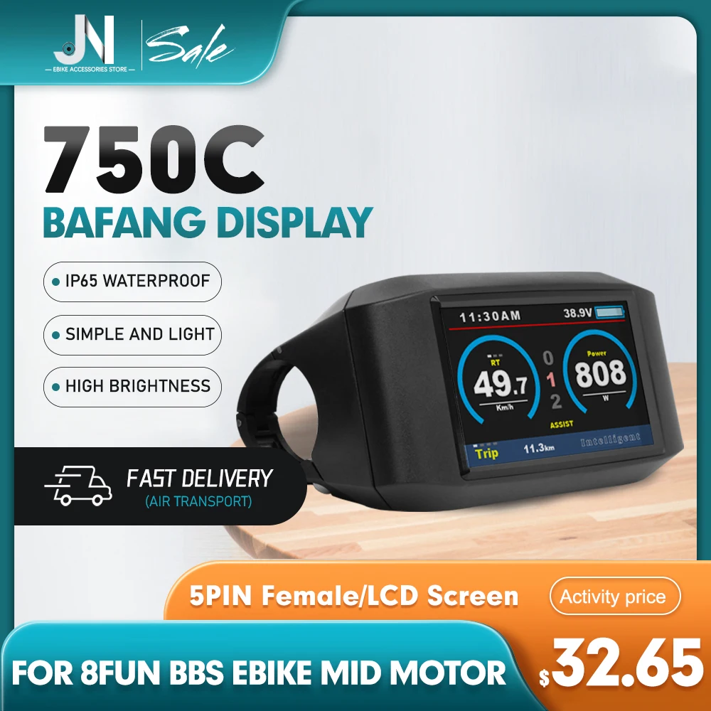 BAFANG 750C-Ebike Display with UART Protection for BaFang Mid Motor Hub Motor, 0-9 PAS Electric Bike Conversion Kit, 5PIN Female