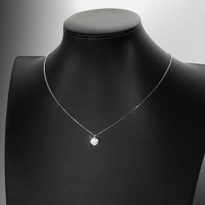 Smyoue 0.3-3CT D Color Moissanite Necklace for Women Classic 4-claws Pendant Sparkling S925 Sterling Silver Lab Diamond Chain