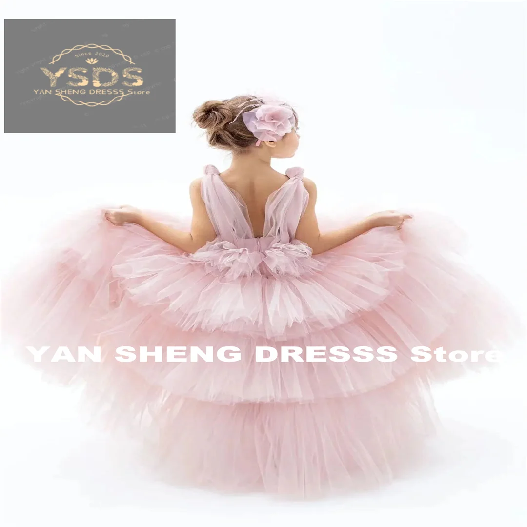 فستان فتاة الزهور مخصص لحفلات الزفاف تول بدون أكمام منتفخ أنيق للأطفال حفلة عيد ميلاد أول مناولة فستاين سهرة/فساتين الحفلات