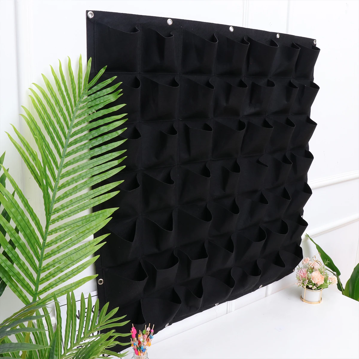 

Vertical Multi Pocket Felt Plant Bag Wall Hanging Planter 49 Pockets Black Nursery Container For Indoor Outdoor Gardening