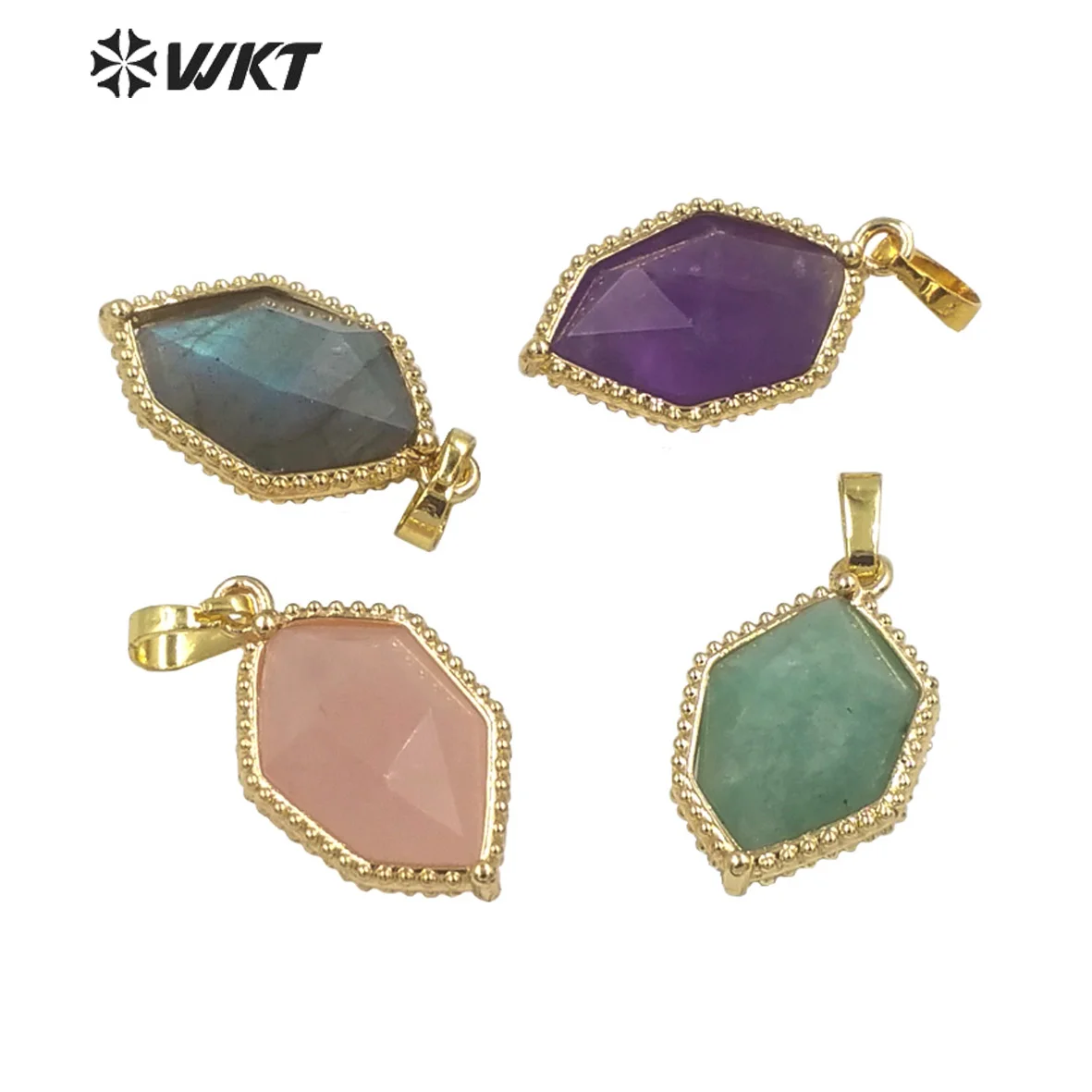 WT-P1938  WKT 2023 Charming Style Gemstone Pendant Hexagon Shape For Jewelry Hip-Hop Pendant Jewelry 18K Gold Lady