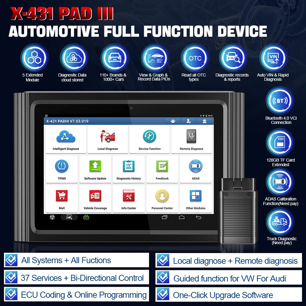 LAUNCH X431 PAD III V2.0 Automotive Car Diagnostic Tools X-431 PAD Ⅲ Online ECU Programming ECU Coding OBD2 Scanner Active Test