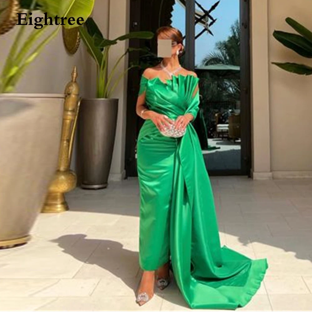 Eighree Green Saudi Arabia Prom Dresses One Shoulder Mermaid Stain Vintage Pleat Robes De Soirée 2024 Long Evening Dresses