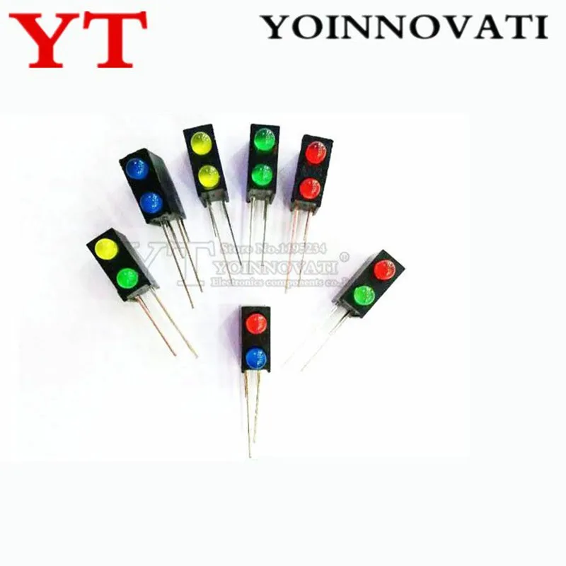 100PCS LED lamp holder with lights, 3MM red and green (Block 2 black square holes lamppost) left negative right positive