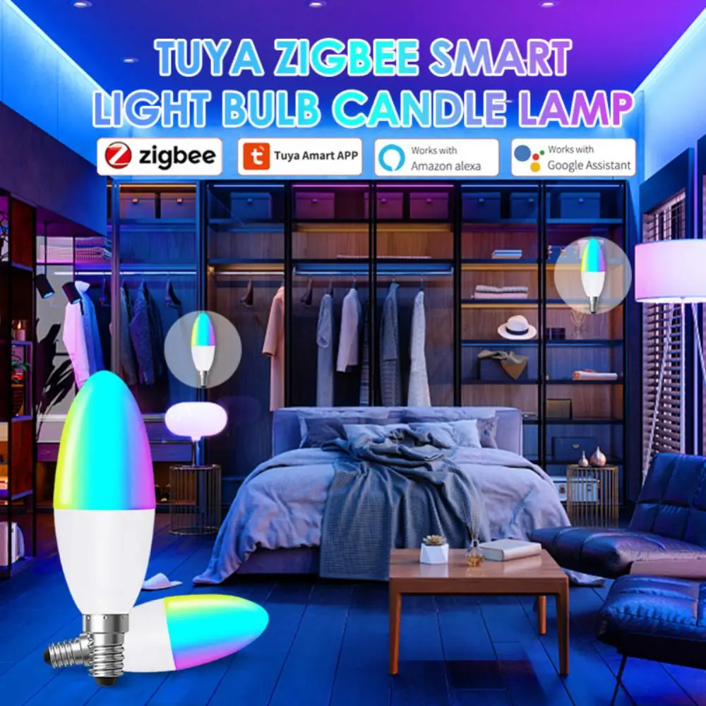 Kedia Tuya E14 Smart ZigBee Bohlam Lampu Lilin WiFi Bohlam Lampu Eropa RGB LED Lampu WW Via Smart Life Alexa Google Home Alice