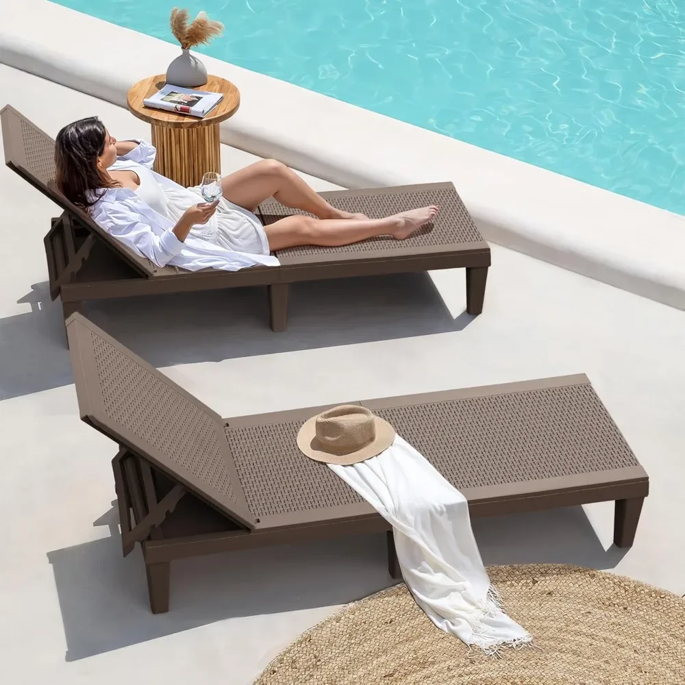 

Outdoor Lounge Chairs Set of 2, Quick Assembly & Waterproof Patio with Adjustable Backrest for Poolside, Beach