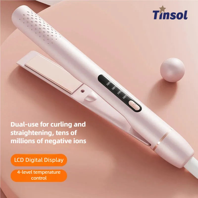 TINSOL 2 في 1 مكواة تجعيد الشعر، مشبك تمليس احترافي، تسخين سريع مع أداة تصفيف شاشة LCD