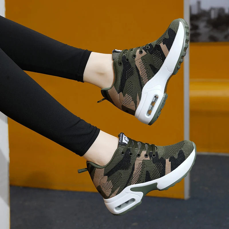 

Женские кроссовки с внутренней танкеткой, камуфляжные, повседневные, с мягкой подошвой и воздушной подушкой, для путешествий и спорта
