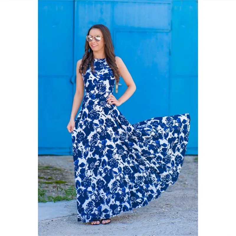 Matching Family Dresses Mum Daughters Sleeveless Printed Frock Summer Girls' Loose Casual Long Dress Kids Fashion Clothing  Q..