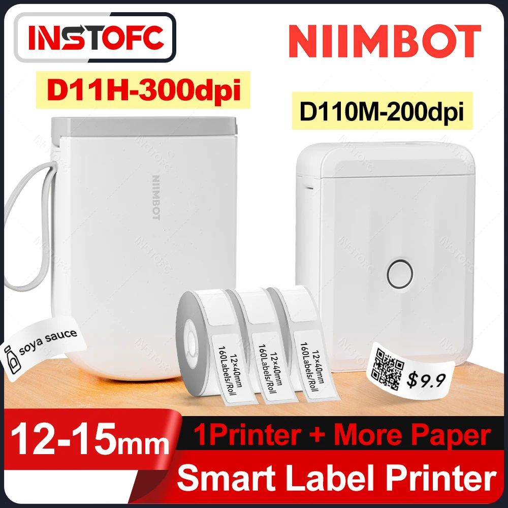 300dpi Niimbot D11H D110M Label Thermal Wireless Sticker Printer Bluetooth Maker Mini Portable Barcode Print Self-adhesive Paper