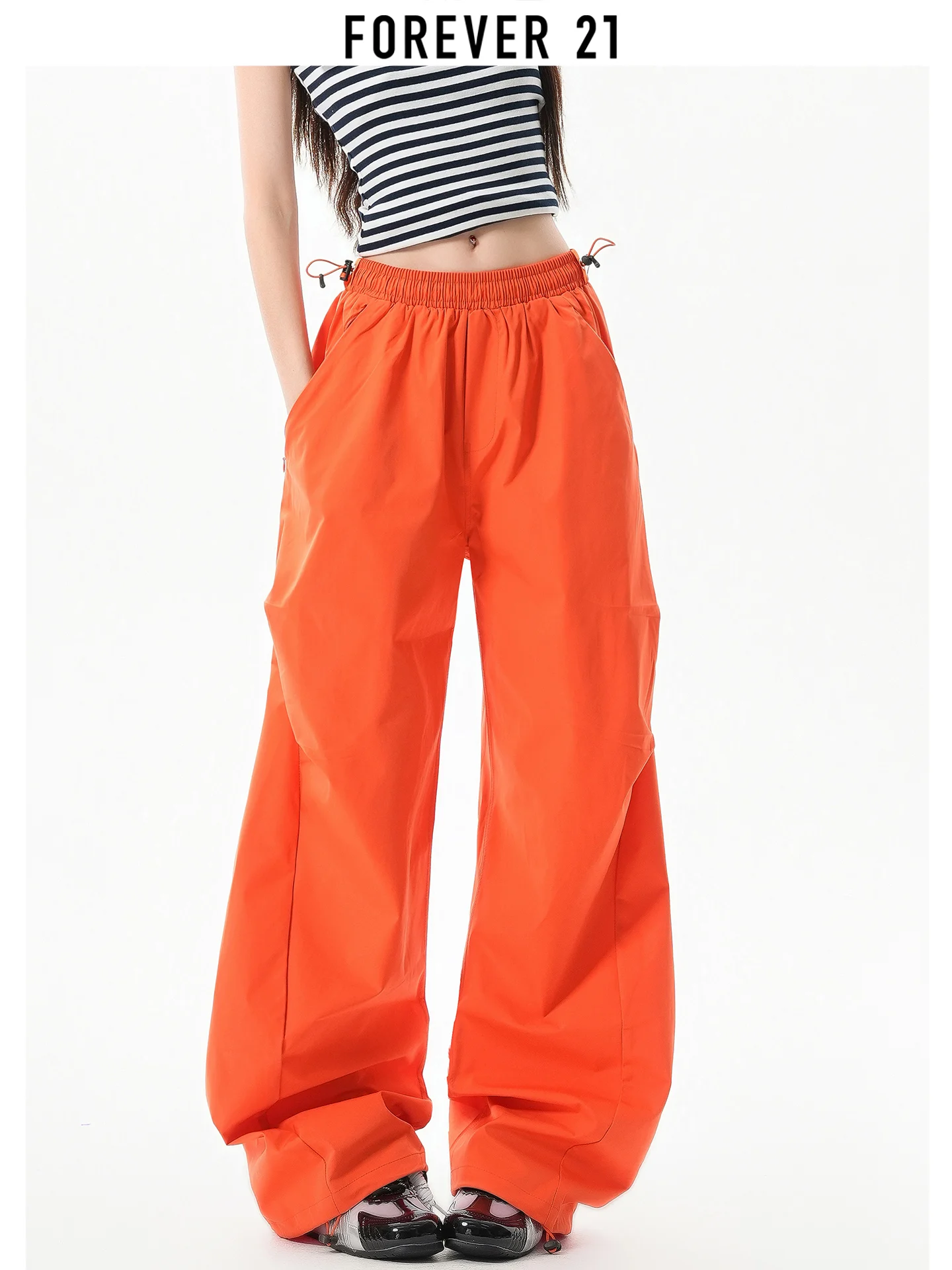 Calças Casuais Femininas de Cintura Baixa Forever 21, Estilo Dopaamine, Calças Esportivas com Cintura Elástica, American Hot Girl