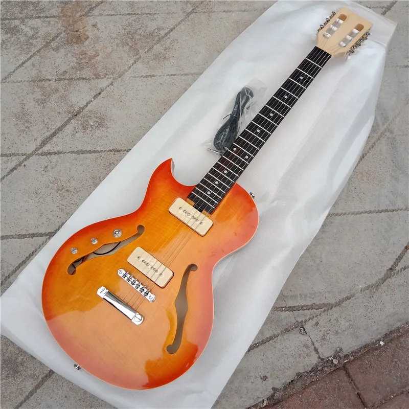 Left and Right Handed Semi Hollow Electric Guitar,Orange Flame Maple Top, Mahogany Body, Rosewood Fingerboard, BJ-117 450