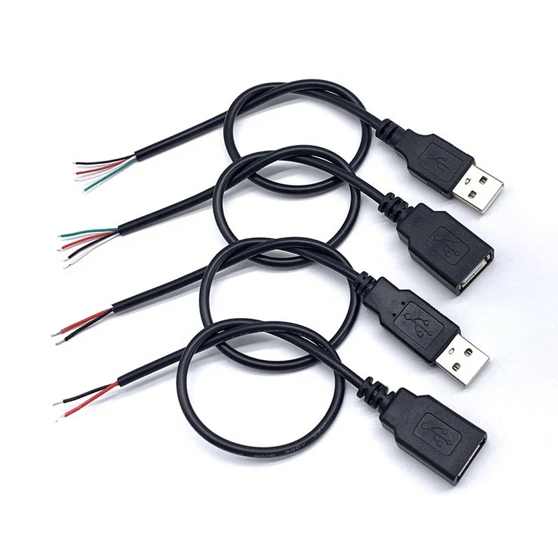 1pcs 0.3m Power Supply Cable 2 Pin USB 2.0 A Female Male 4 Pin Wire Jack Charger Charging Cord Extension Connector DIY 5V Line