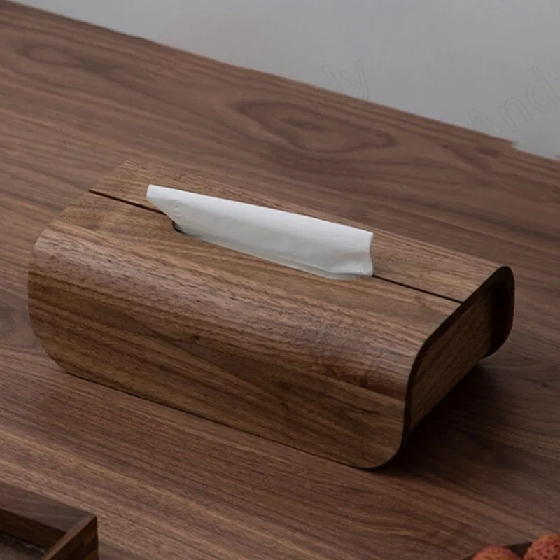 Handmade Black Walnut Tissue Box Modern Art Western Restaurant Napkin Organizer Living Room Tabletop Ornaments Home Decoration