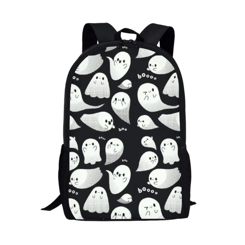 Bonito fantasma impressão saco de escola para adolescente meninos meninas 3d dos desenhos animados estudante mochila portátil saco das mulheres dos homens mochilas de armazenamento casual