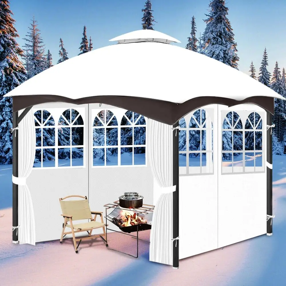 Rideaux de tonnelle extérieurs imperméables universels avec fenêtres en PVC, parois latérales de confidentialité à 4 panneaux pour patio et arrière-cour