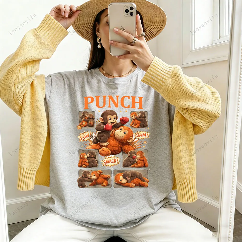 Punch Monkey T Shirt Cute Monkey Tops Animal Print Tees Y2k Accessories Kawaii T-shirts Aesthetic Oversized T Shirt