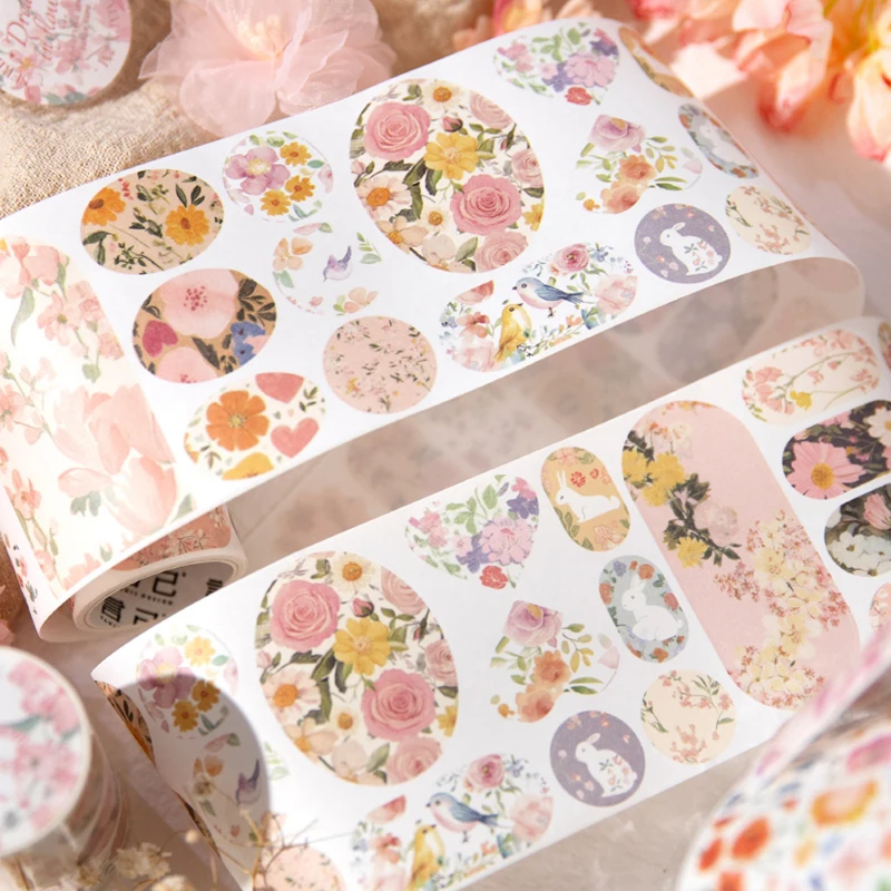 6PCS - 레트로 플라워 룸 드리미 다이 커팅 노트북 재료 재활용 테이프, DIY 스크랩북, 노트북 장식