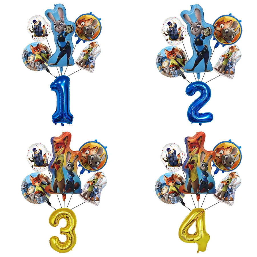 6개입 주토피아 호일 숫자 풍선 신작 애니메이션 영화 키즈 주디 토끼 생일 파티 장식 세트 크리스마스 파티 용품