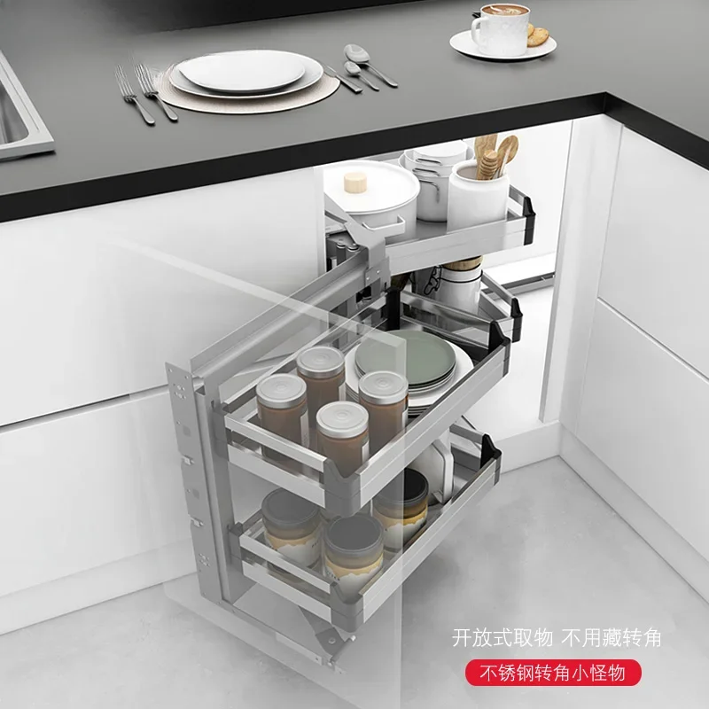 Kitchen Corner Basket Stainless Steel Cabinet Damping Drawer Type Rotary Basket