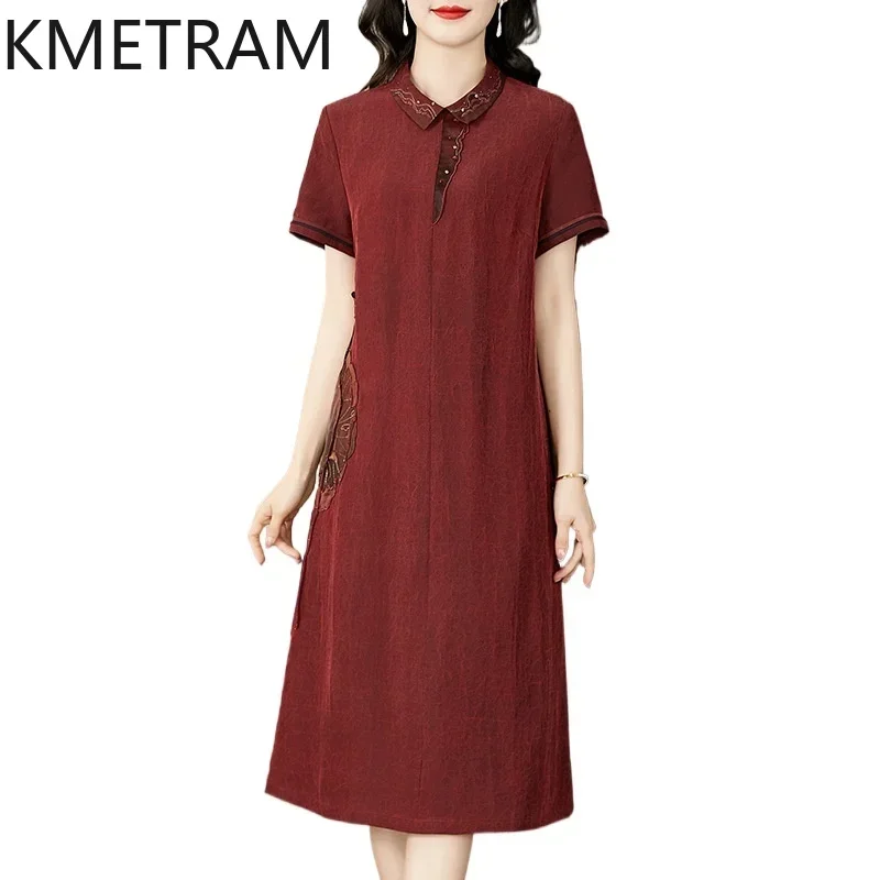 KMETRAM 100% Mulberry Silk Dress Women Elegant Party Long Dresses Female 2024 Summer Dress Chinese Style Women Clothing 여성여름원피스