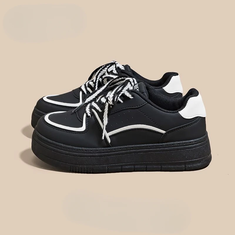 

SHANPA Platform Sneakers for Women New Niche Design Resistant To Dirt Kawaii Black Versatile Sports and Leisure Skate Shoes