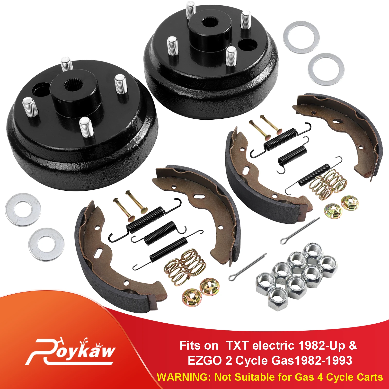 Roykaw Golf Cart Brake Hub Drum & Brake Shoes Kit for EZGO TXT 1996-up Electric, OEM# 19186G1, 70794G01, 70795G01, 27943G01