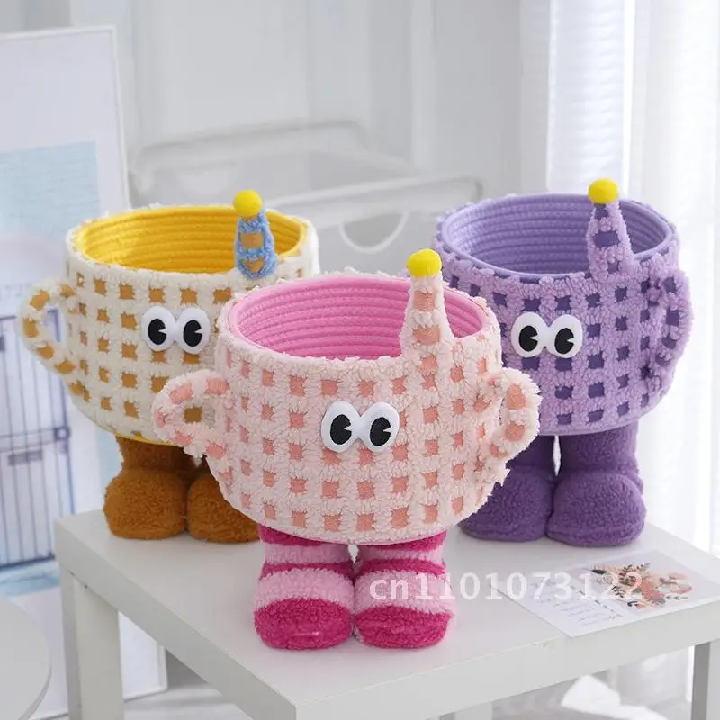 cute-cartoon-cotton-rope-storage-basket-desktop-organizer-for-keys-cosmetics-sundries-yellow-pink-purple-kirby-green-blue